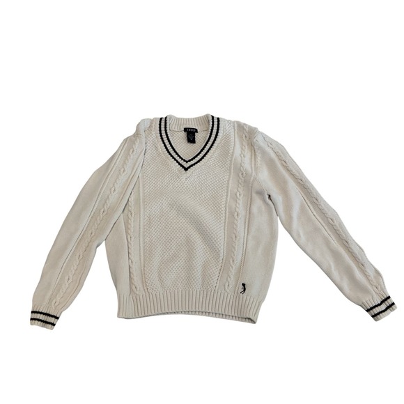 Izod Sweaters - IZOD Ladies White V-Neck Cable Knit Black Stripe M